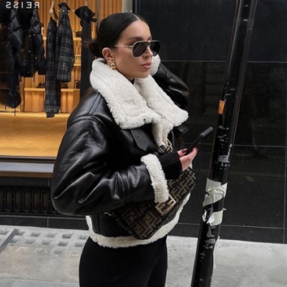 ❌SOLD❌🔥NWT ZARA Blogger's Fav Faux Leather Fleece Collar Jacket - Picture 13 of 17